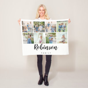 Cobertor De Velo Colagem de Fotos do Monograma 8 da Família Branco