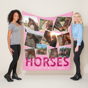 Cobertor De Velo Colagem de Fotos do Prato de Cavalo Bonito, Rosa