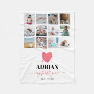 Cobertor De Velo Colagem de Fotos do primeiro ano do Watercolor Hea