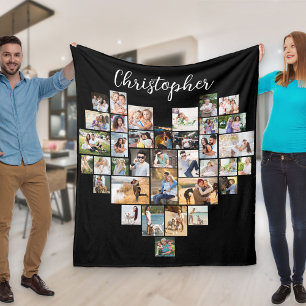 Cobertor De Velo Colagem de Fotos em Coração 36 Nome em Letra de Fo