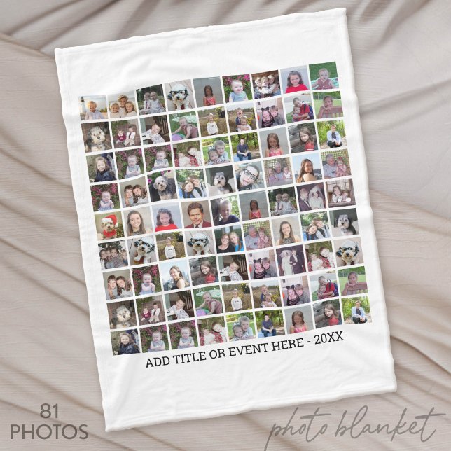 Cobertor De Velo Colagem de Fotos em Grid 81 - Texto Personalizado  (Custom Photo Blankets)