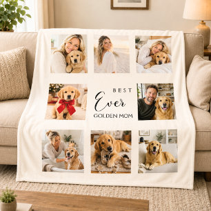 Cobertor De Velo Colagem de Fotos Mãe Golden Retriever Creme