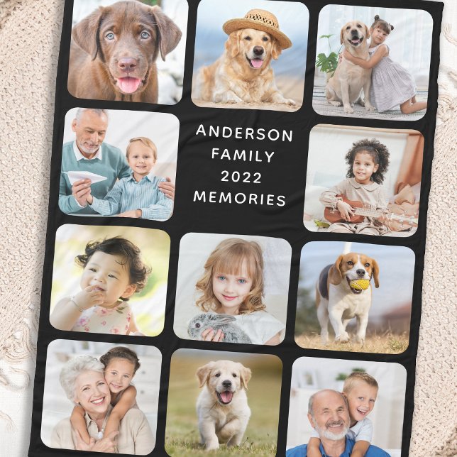 Cobertor De Velo Colagem de Fotos Moderna 11 Preto Personalizado (Criador carregado)