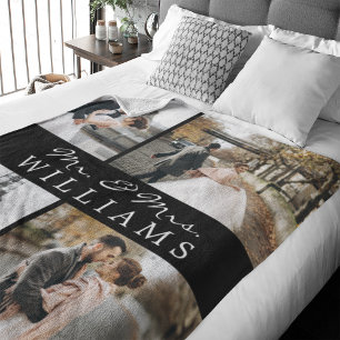 Cobertor De Velo Colagem de Fotos Moderna Sr. & Sra. Newlywing Mono