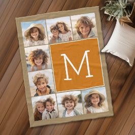 Cobertor De Velo Colagem de Fotos Monograma Kraft Rustic e Orange
