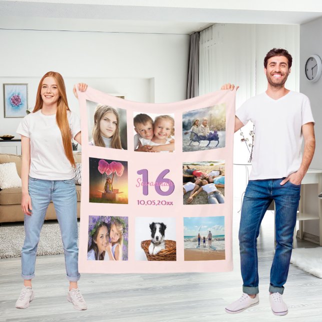 Cobertor De Velo Colagem de fotos personalizada de 16 anos, rosa, c (Criador carregado)