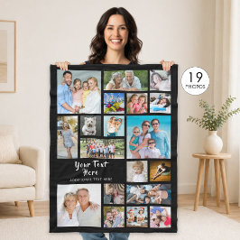 Cobertor De Velo Colagem de Fotos Personalizada Moderna 19 Preto