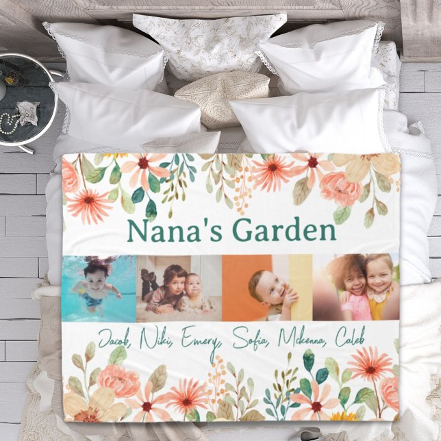 Cobertor De Velo Colagem de Fotos Personalizada Nana Grandma's Gard (Personalized Photo Collage Nana Grandma's Garden Fleece Blanket)