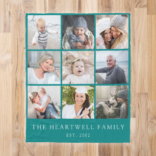 Cobertor De Velo Colagem de Fotos Personalizadas Família 9 Azul Tur