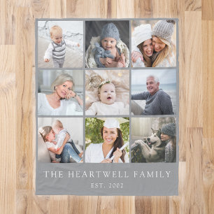 Cobertor De Velo Colagem de Fotos Personalizadas Família 9 Cinza