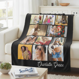 Cobertor De Velo Colagem de Fotos Personalizadas Preto 10 Presente