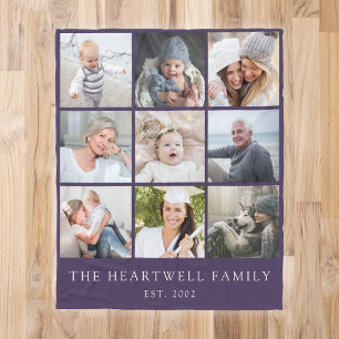 Cobertor De Velo Colagem de Fotos Personalizadas Roxo Família 9