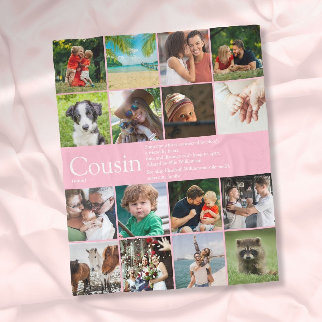 Cobertor De Velo Colagem de Fotos Rosa de Menina Definição de Prima (Girly Pink Photo Collage Cool Cousin Definition Fleece Blanket)