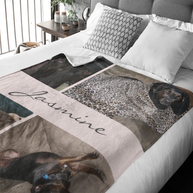 Cobertor De Velo Colagem de Fotos Rosa Esmagada | Cachorro de Folga (Capture precious pet moments with our Modern Pet Photo Collage Fleece Blanket. )