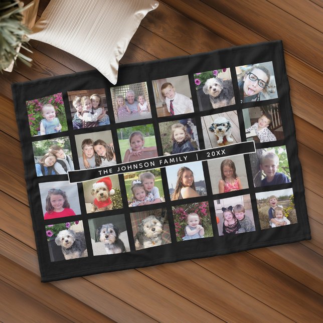 Cobertor De Velo Colagem de Modelo de Foto 24 com Texto Personaliza (Personalized fleece blanket with 24 photos and custom text)