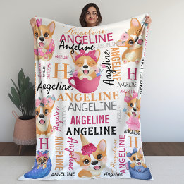Cobertor De Velo Colagem de Nomes Personalizados de Cães Corgi