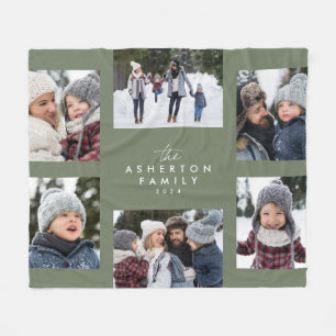 Cobertor De Velo Colagem familiar 6 foto simples verde moderno