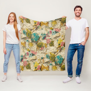 Cobertor De Velo Colagem Floral Vintage com Textura de Papel Envelh