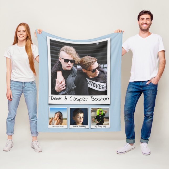 Cobertor De Velo Colagem Fotográfica Monogramas Nomes Pó Azul Médio (In Situ)