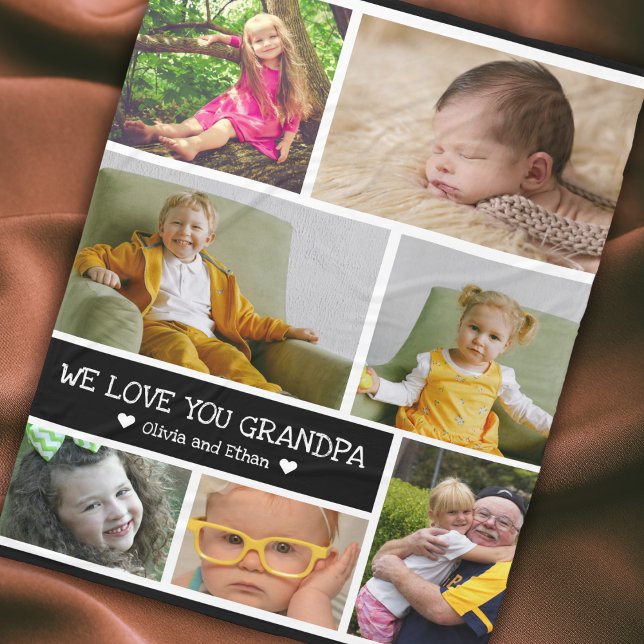 Cobertor De Velo Colagem Fotográfica Personalizada 7 Que Te Amo Vov (Custom 7 Photo Collage We Love You Grandpa Fleece Blanket - Grandpa gift for birthday and Christmas)