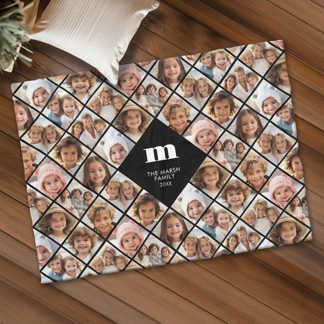 Cobertor De Velo Colagem Personalizada 12 Foto - monograma da famíl (Personalized fleece blanket with 12 photos and custom text)