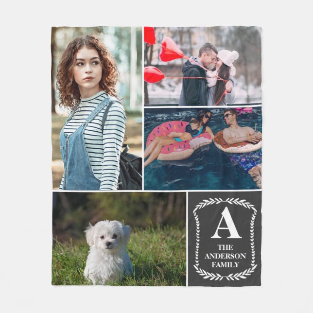 Cobertor De Velo Colagem personalizada de 4 fotos Monogrammed & (Frente)