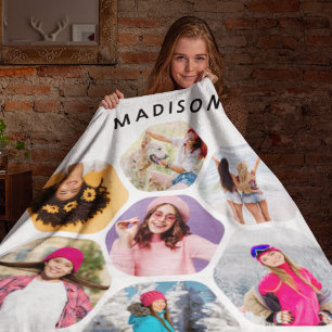Cobertor De Velo Colagem Personalizada de 7 Fotos em Hexágono com N