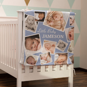 Cobertor De Velo Colagem Personalizada de Foto para Bebês 17   Azul