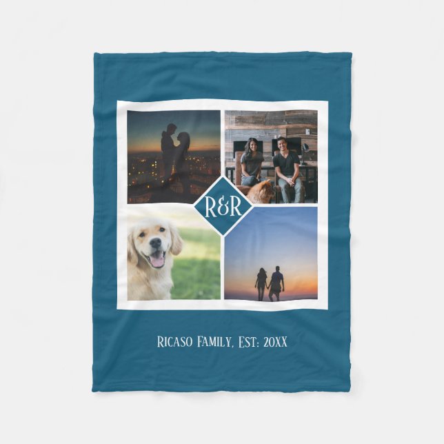 Cobertor De Velo Colagem Personalizada de Fotografias do Monograma  (Frente)