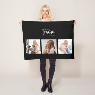 Cobertor De Velo Colar de 3 Fotos Personalizado Preto Ano Est. Mãe