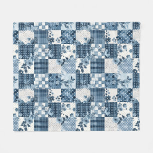 Cobertor De Velo Colcha Azul de Retalhos Xadrez Cottagecore Floral
