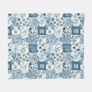 Cobertor De Velo Colcha Azul de Retalhos Xadrez Cottagecore Floral