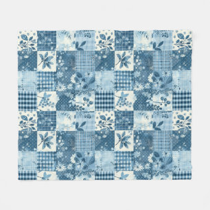 Cobertor De Velo Colcha Azul de Retalhos Xadrez Floral Cottagecore