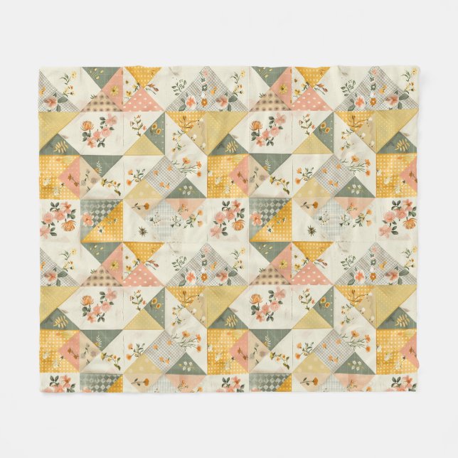 Cobertor De Velo Colcha de Remendo de Pêssego Amarelo Gingham Cotta (Frente (Horizontal))