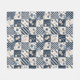 Cobertor De Velo Colcha de retalhos em azul marinho e creme com xad