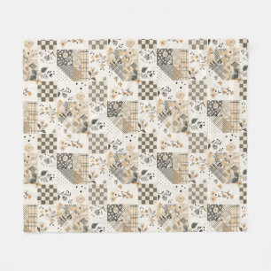 Cobertor De Velo Colcha de retalhos em bege com floral Cottagecore