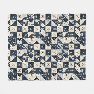 Cobertor De Velo Colcha de retalhos em creme azul marinho com xadre
