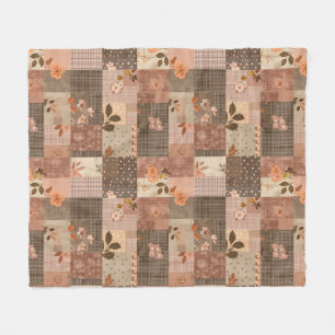 Cobertor De Velo Colcha Marrom de Remendo Xadrez Floral Cottagecore