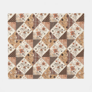 Cobertor De Velo Colcha Marrom de Remendo Xadrez Floral Cottagecore
