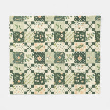 Colcha Verde de Retalhos Xadrez Cottagecore Floral