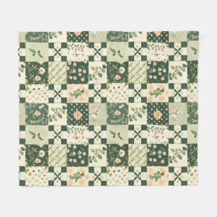 Cobertor De Velo Colcha Verde de Retalhos Xadrez Cottagecore Floral