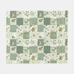 Cobertor De Velo Colcha Verde de Retalhos Xadrez Cottagecore Floral