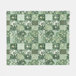 Cobertor De Velo Colcha Verde de Retalhos Xadrez Cottagecore Floral