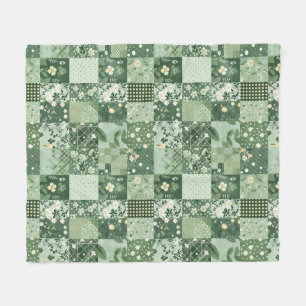 Cobertor De Velo Colcha Verde de Retalhos Xadrez Cottagecore Floral