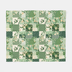 Cobertor De Velo Colcha Verde de Retalhos Xadrez Cottagecore Floral