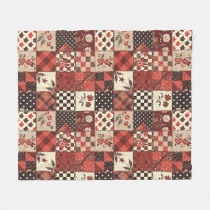 Cobertor De Velo Colcha Vermelha de Patchwork Xadrez Floral Cottage