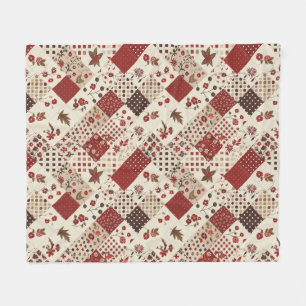 Cobertor De Velo Colcha Vermelha de Patchwork Xadrez Floral Cottage