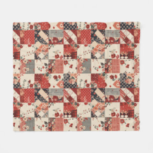 Cobertor De Velo Colcha Vermelha de Patchwork Xadrez Floral Cottage