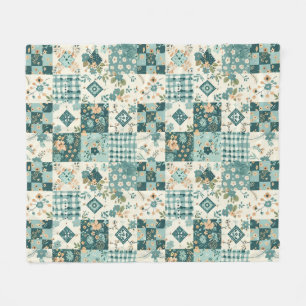 Cobertor De Velo Colcha Xadrez Remendado em Verde-Azul Floral Cotta