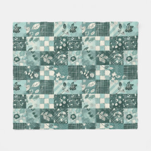 Cobertor De Velo Colcha Xadrez Remendado em Verde-Azul Floral Cotta